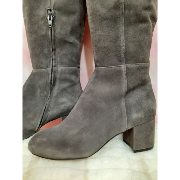 Halogen Scarlett Grey Suede Over Knee Boots Womens Size 8.5 Block Heel - Picture 2 of 12
